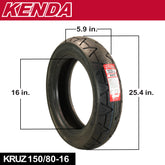 Kenda Kruz K673F  150/80-16 (71H) Front Motorcycle Tire  - Bias Ply, Tubeless, DOT Approved, High-Mileage Cruiser Tire with Excellent Wet Grip and Stability, (150-80-16 71H) Includes Kenda Keychain